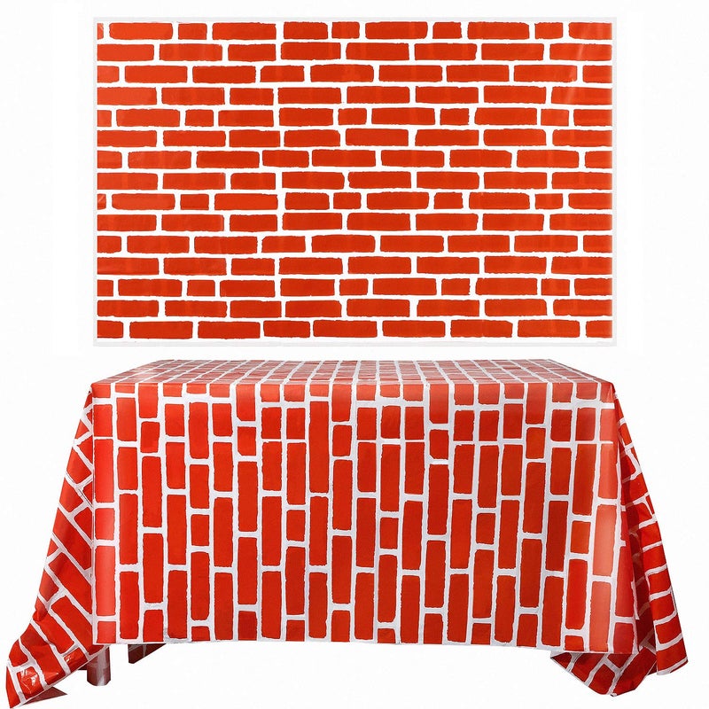 Chuangdi 2 Pcs 4.5 x 9 Feet Stone Wall Backdrop Stone Wall Scene Setter Wallpaper Curtains Door Removable Tablecloth Photo for Medieval Castle Winter Halloween Christmas Party (Red,Brick) - Image 1
